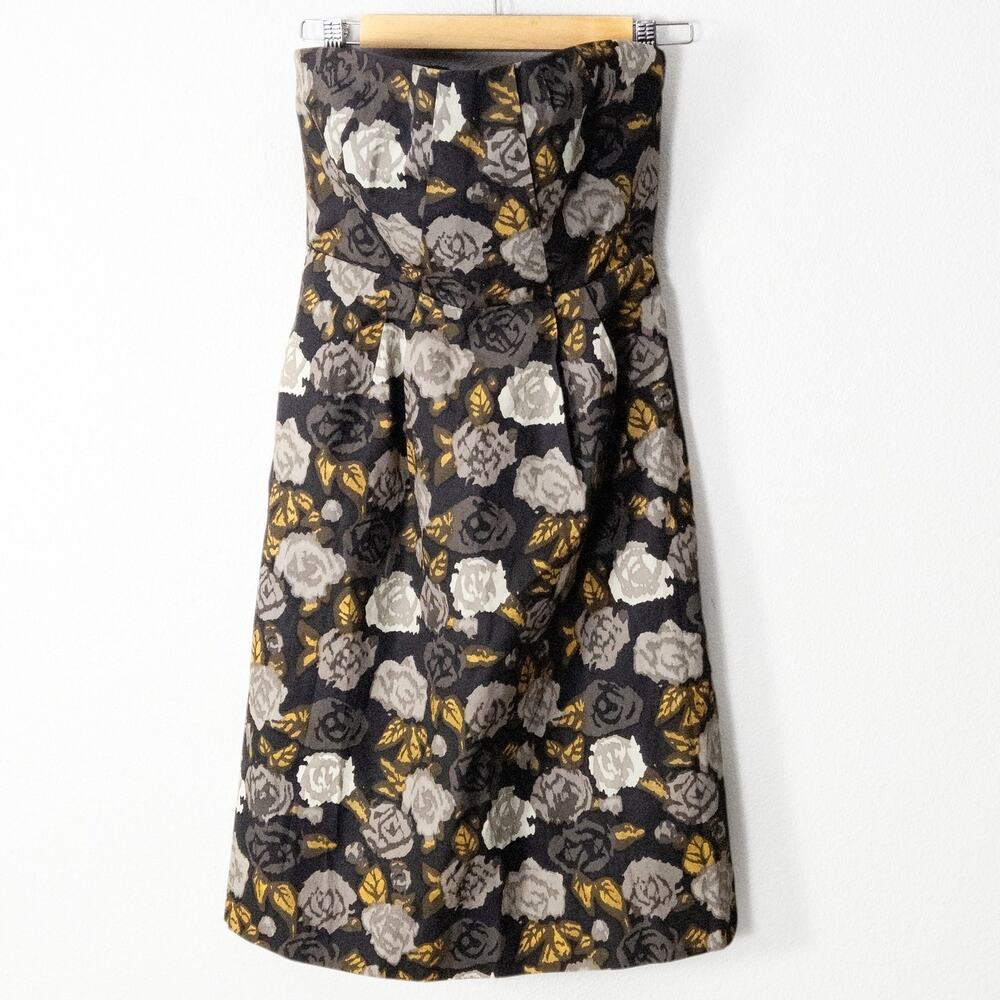 J.Crew Floral Strapless Midi Dress Black Gold Size 2 Romantic NWT